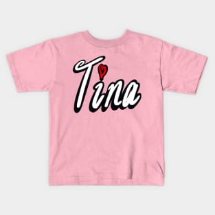 Tina girls name woman’s first name in white cursive calligraphy personalised personalized customized name Gift for Tina Kids T-Shirt